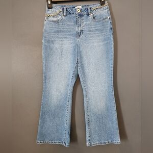 Camila Coelho Women's 6 Bootcut Crop Chain Link Jeans Lightwash Mid Rise NWOT